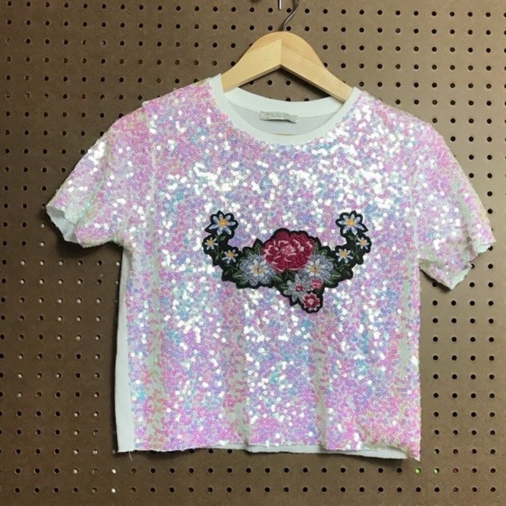Zara Trafaluc Crop‎ Pullover Sequined Top small